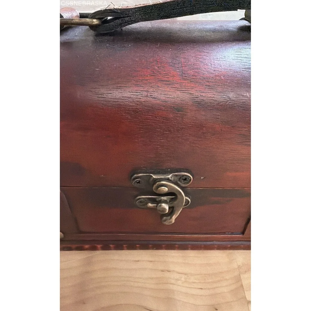 Vintage Decorative Wooden Treasure Chest Box Pirate Style Dome Top Studded